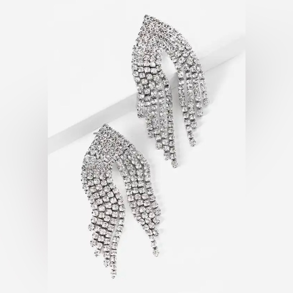 Lulus Afterparty Silver Rhinestone Fringe Earrings - Picture 2 of 4